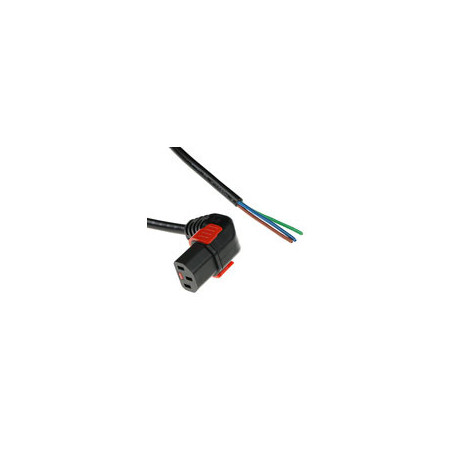 IEC Lock Cable de alimentación de 230V C13 (angulado inferior) a extremo abierto, bloqueable, negro, 2.00 m - PC2060 7,80 €
